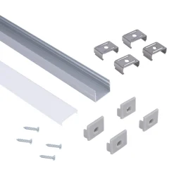 Perfil de aluminio para tira LED con difusor - Superficie - Kit completo - 18 x13mm - Tira LED ≤ 15 mm - 2 metros