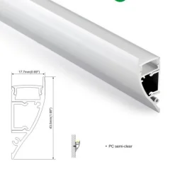 Perfil de aluminio para tira LED - Bañador de pared - 18x44mm - 2 metros