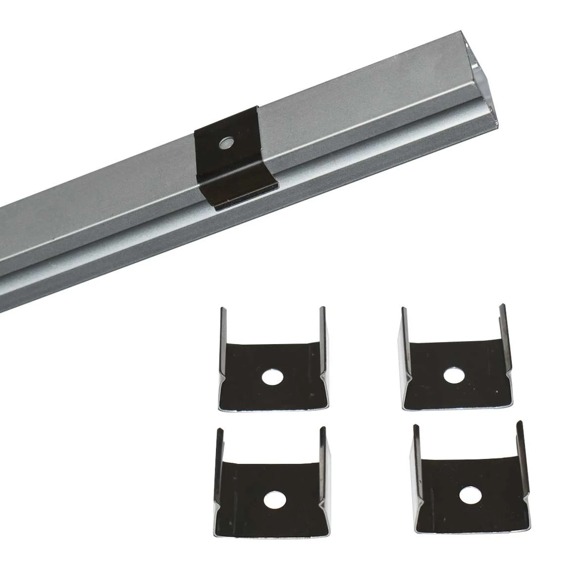 Perfil de aluminio para tira LED con difusor - 4 grapas - 2 tapas - 17x15mm - 2 metros