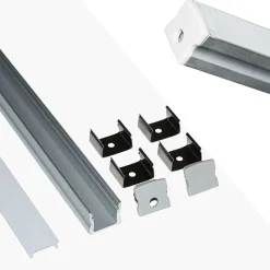 Perfil de aluminio para tira LED con difusor - 4 grapas - 2 tapas - 17x15mm - 2 metros