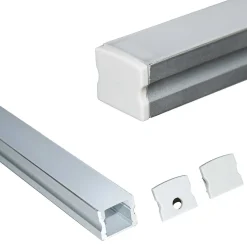 Perfil de aluminio para tira LED con difusor - 4 grapas - 2 tapas - 17x15mm - 2 metros