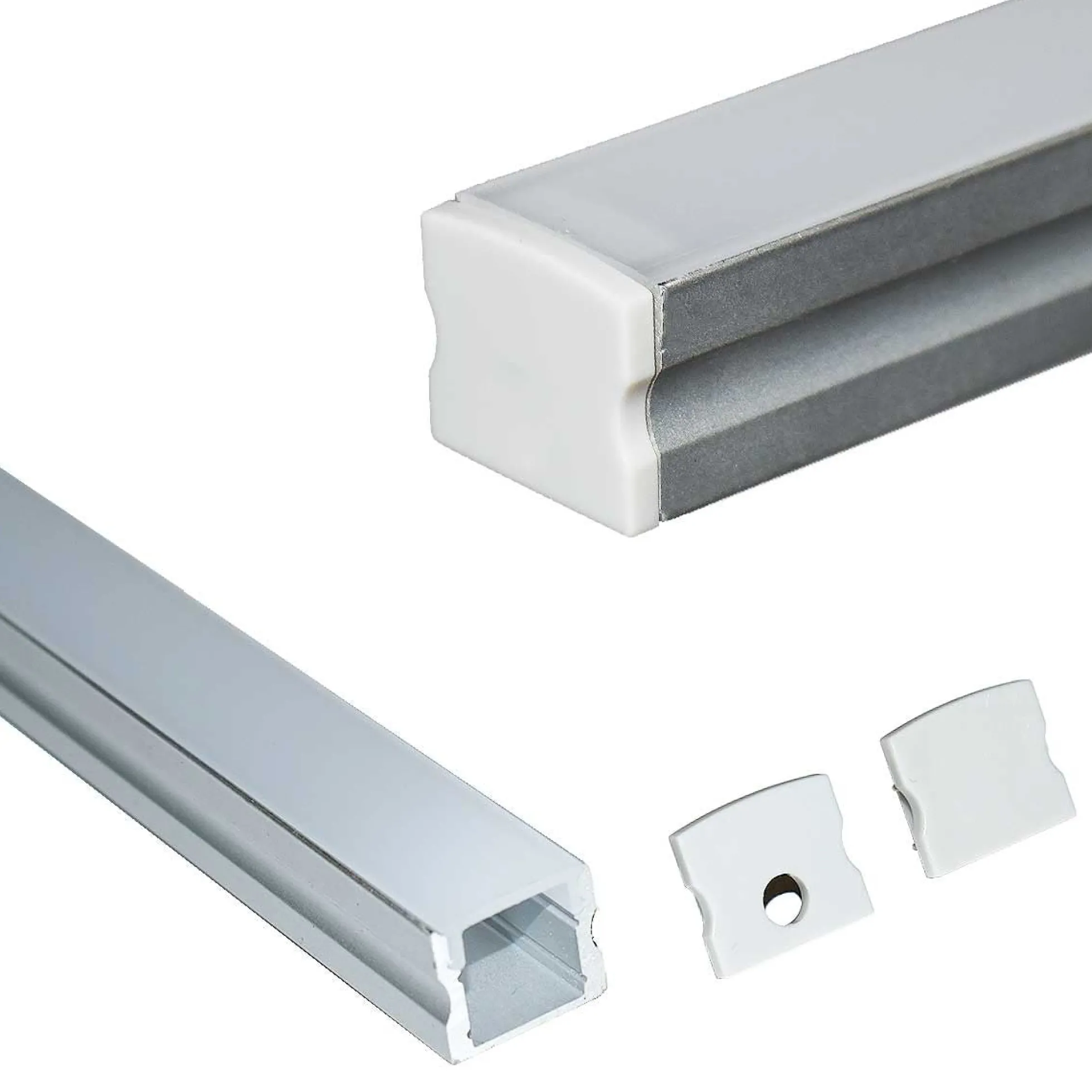 Perfil de aluminio para tira LED con difusor - 4 grapas - 2 tapas - 17x15mm - 2 metros