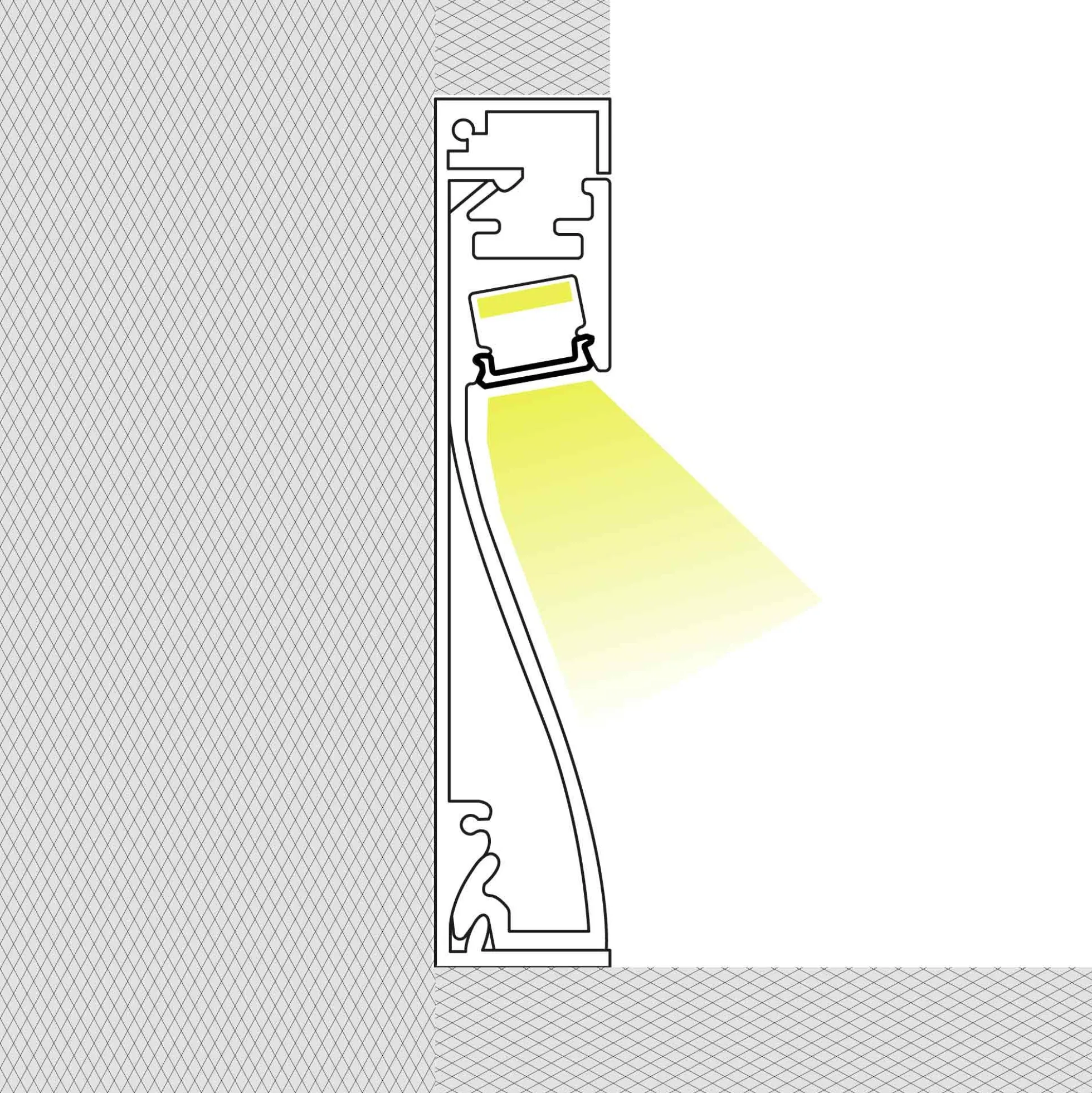 Perfil para tira LED para zócalos - 60x16mm - Con difusor y tapas - 2 metros