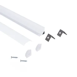 Perfil tira LED de superficie para esquinas - Con difusor - Kit completo - 15,8x15,8mm - Tira LED ≤10 mm - 1 metro
