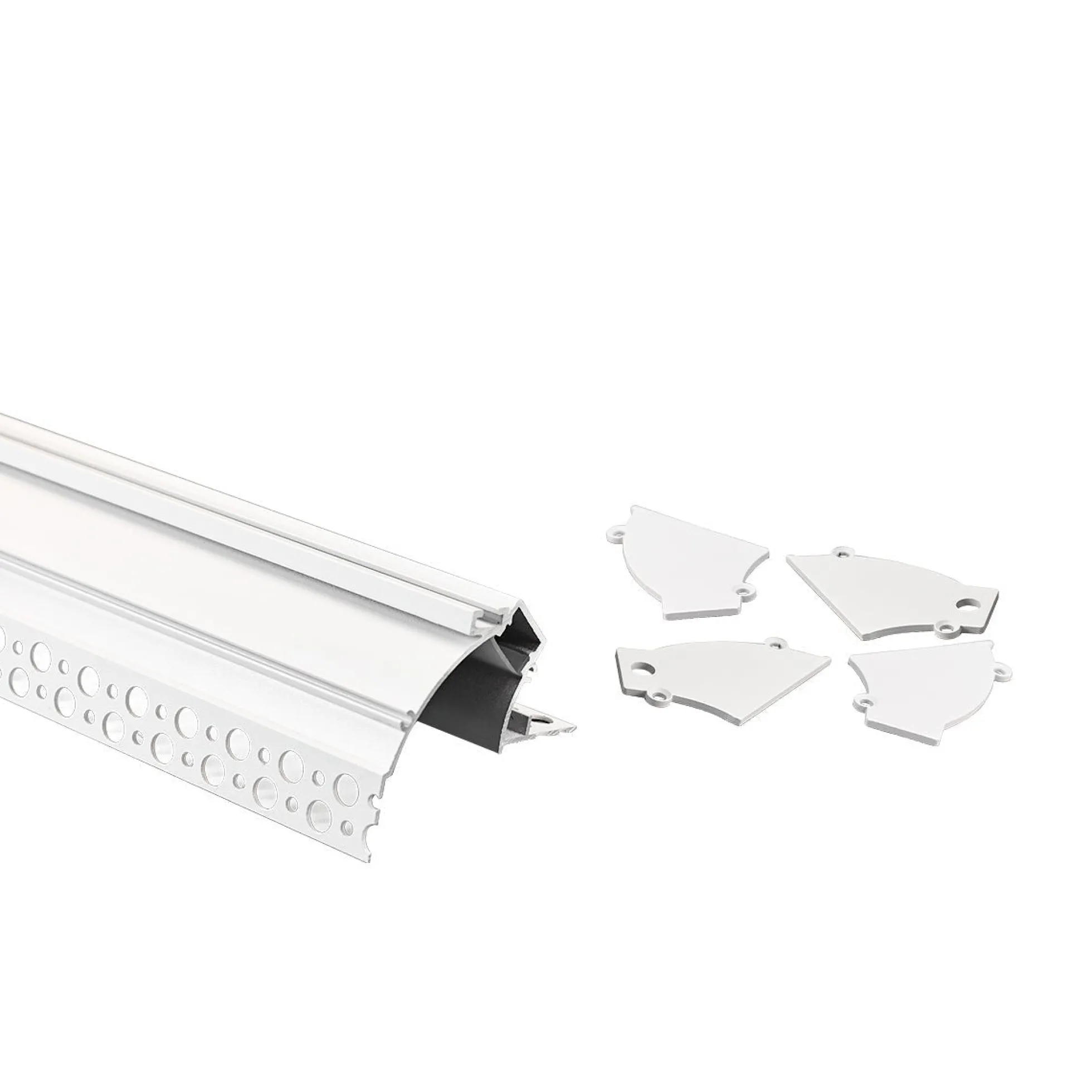 Perfil tira LED integración / trimless de esquina - Efecto bañador - 59 x 72mm - Kit completo - 2 metros