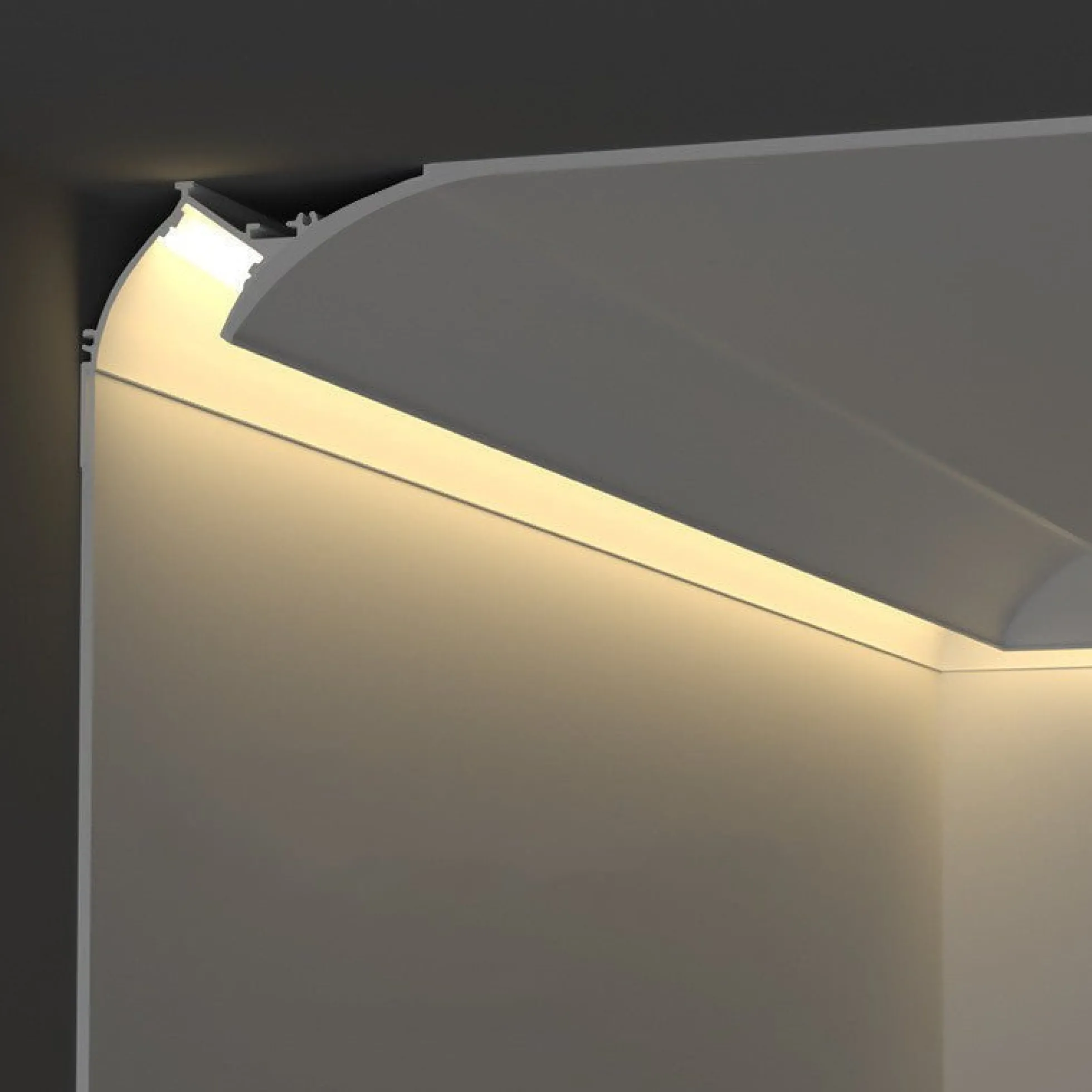 Perfil tira LED integración / trimless de esquina - Efecto bañador - 90 x 80mm - Con difusor - 2 metros