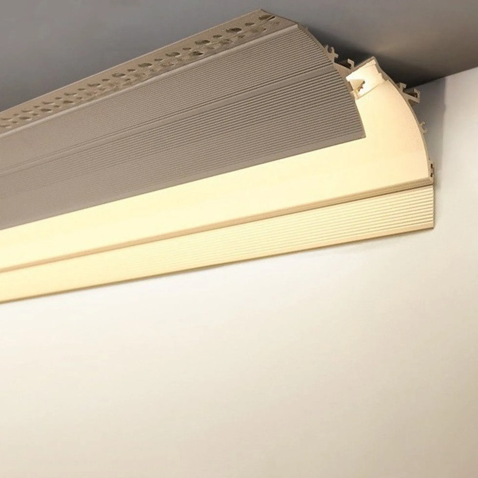Perfil tira LED integración / trimless de esquina - Efecto bañador - 90 x 80mm - Con difusor - 2 metros