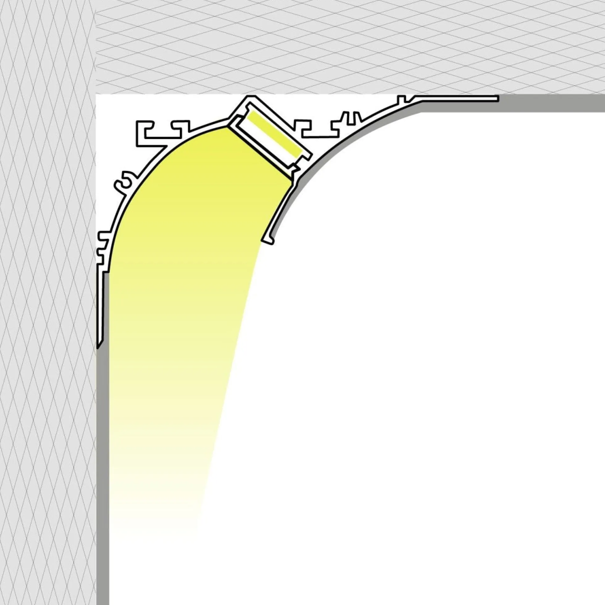 Perfil tira LED integración / trimless de esquina - Efecto bañador - 90 x 80mm - Con difusor - 2 metros