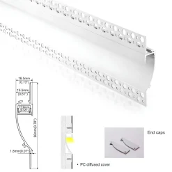 Perfil tira LED integración / trimless - 18x15mm - Con difusor - 2 metros