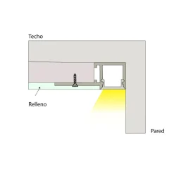 Perfil tira LED integración / trimless - Una aleta - 14x35mm - Con difusor - 2 metros