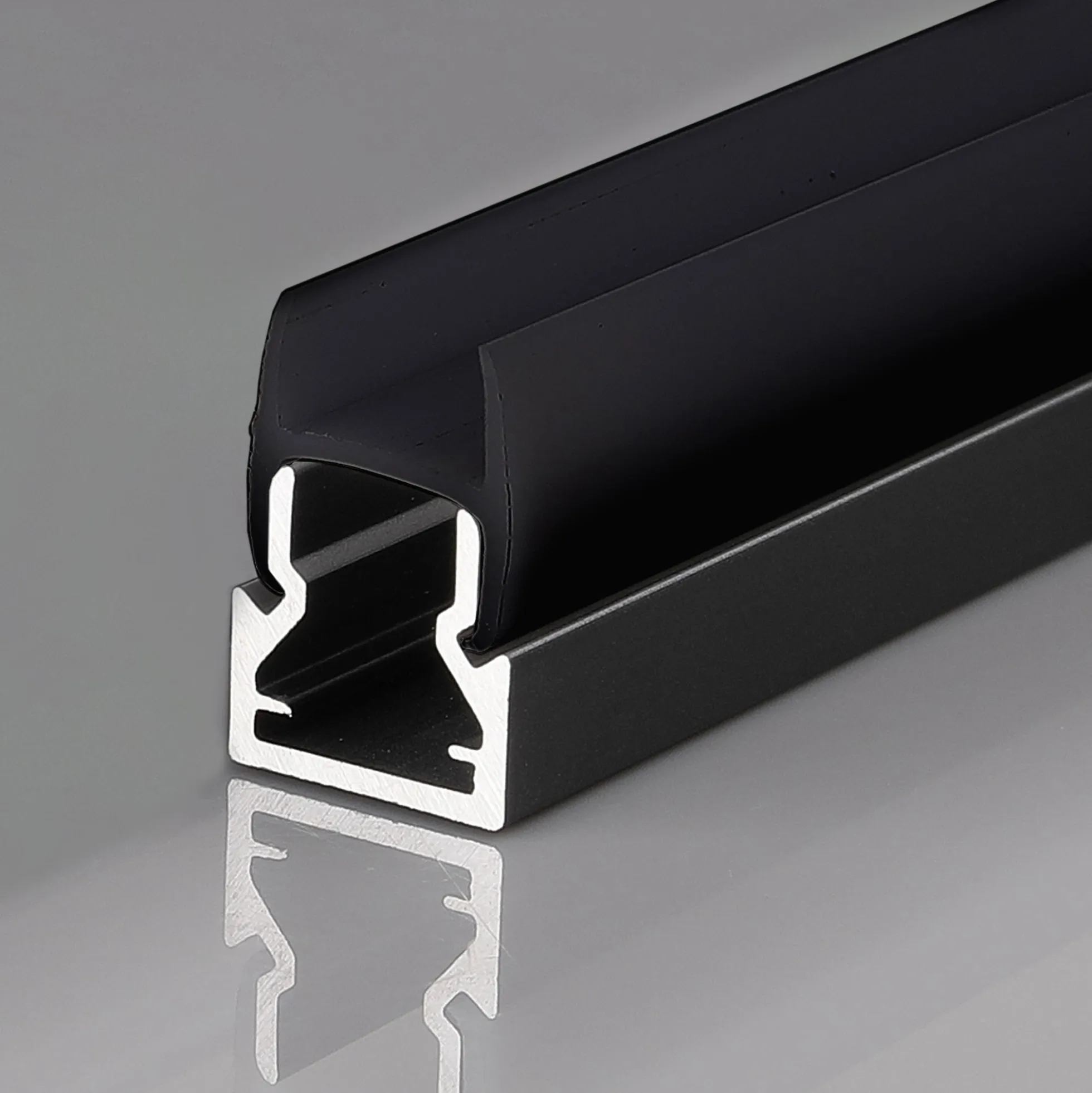Perfil tira LED para cristal 8mm - Con difusor - Negro - 2 metros