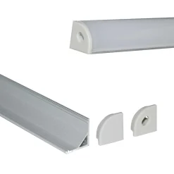 Perfil tiras LED para esquinas con difusor - 4 grapas - 2 tapas - 16x16mm - 2 metros