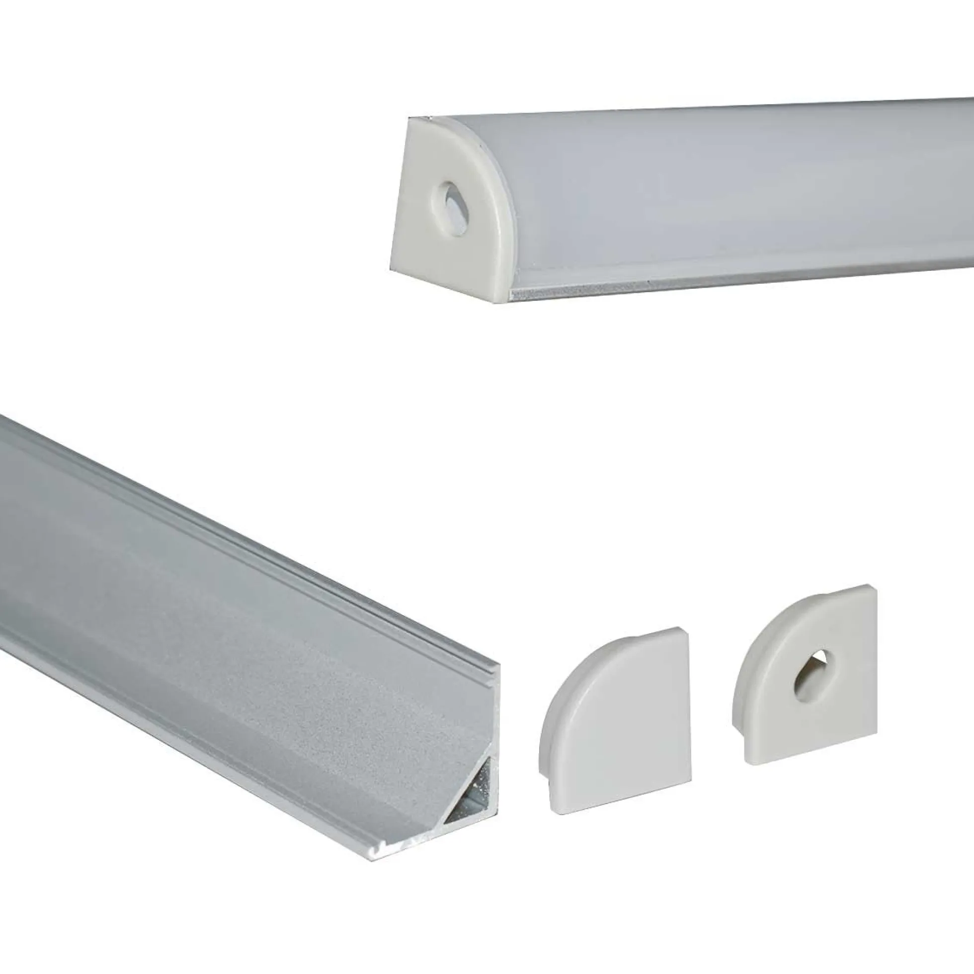 Perfil tiras LED para esquinas con difusor - 4 grapas - 2 tapas - 16x16mm - 2 metros