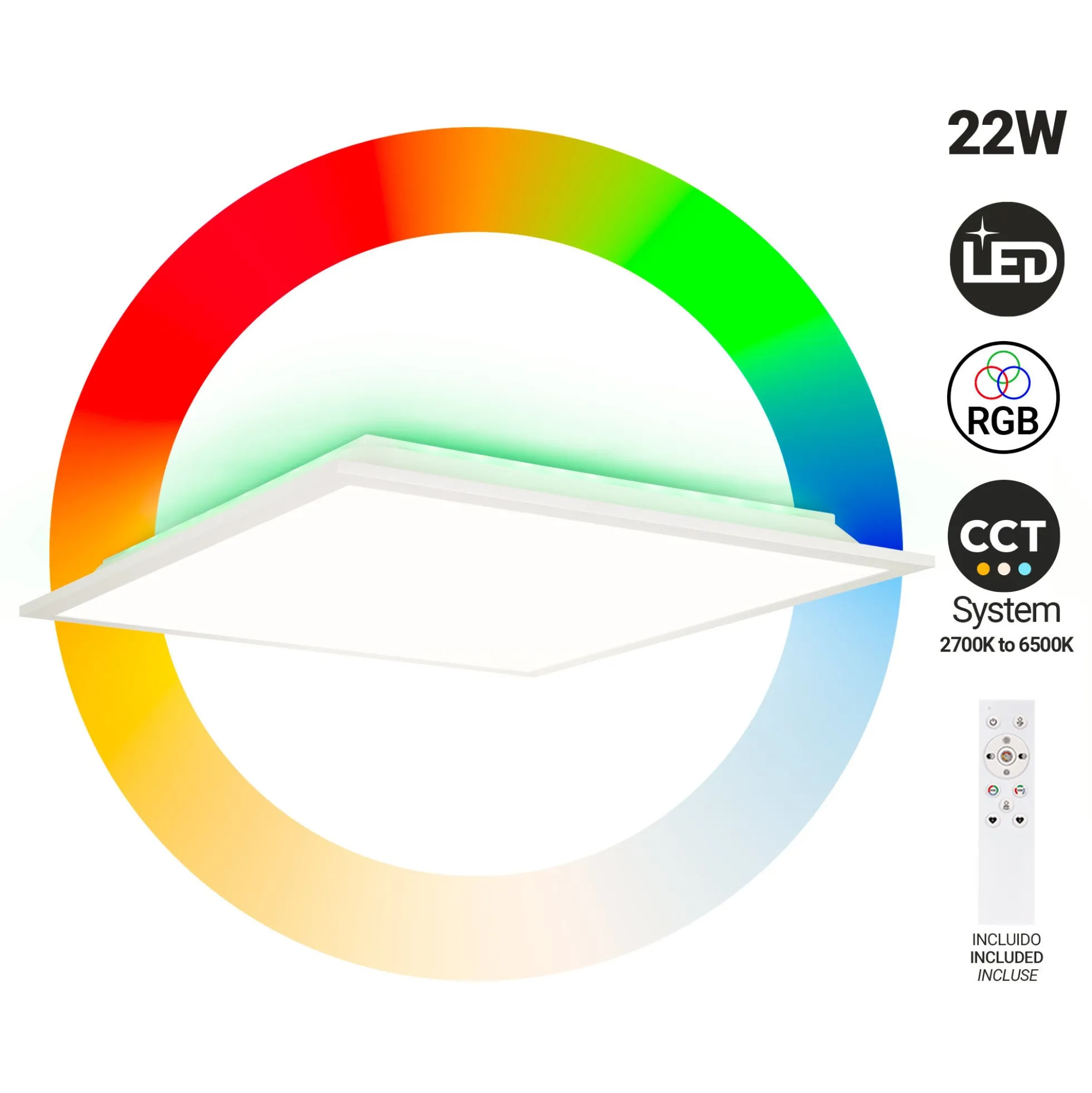 Plafón de techo LED Backlight - 45x45cm - 22W - CCT + 2RGB - Retroiluminado