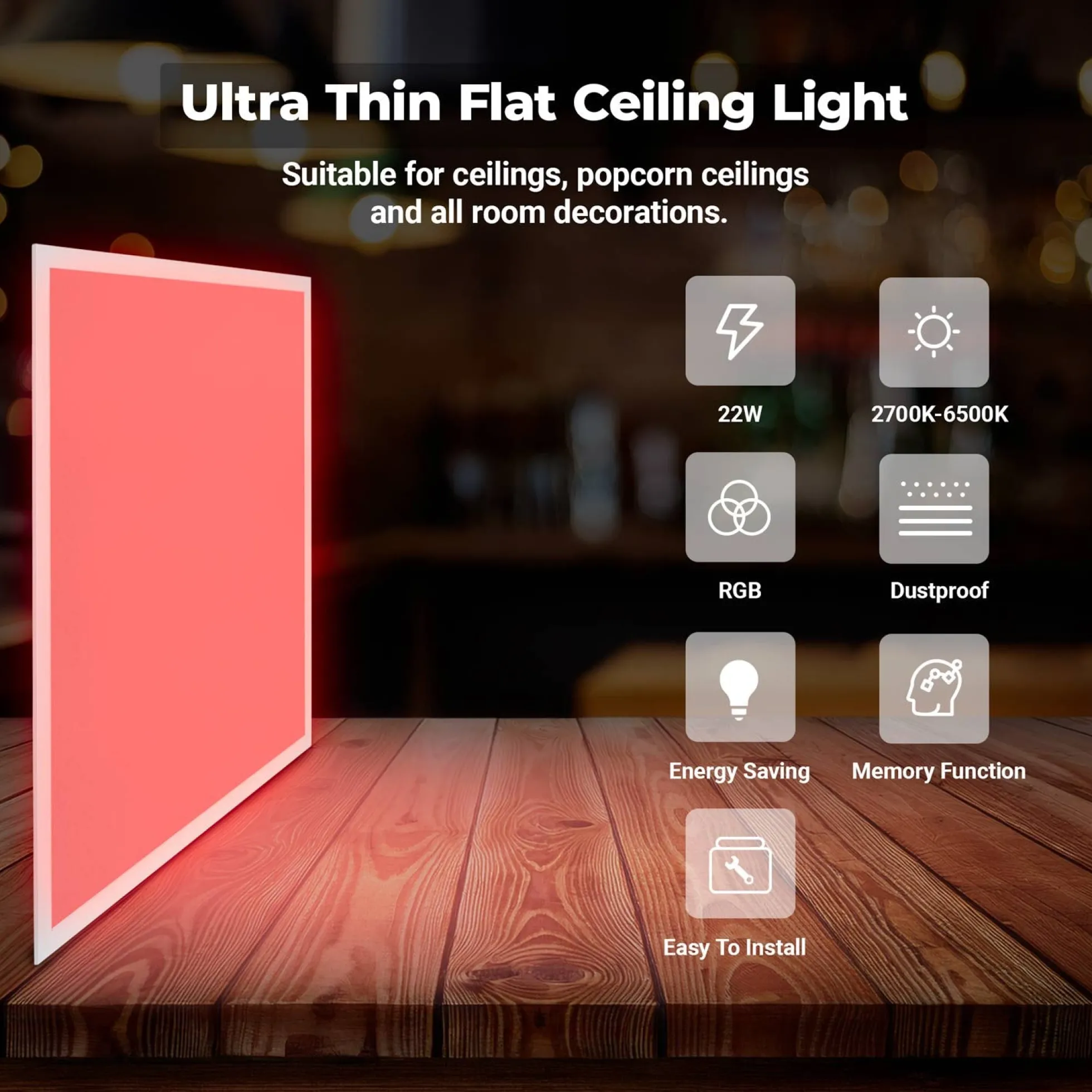 Plafón de techo LED Backlight - 45x45cm - 22W - CCT + 2RGB - Retroiluminado