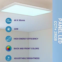 Plafón de techo LED Backlight - 60x30cm - 22W - CCT + 2RGB - Retroiluminado