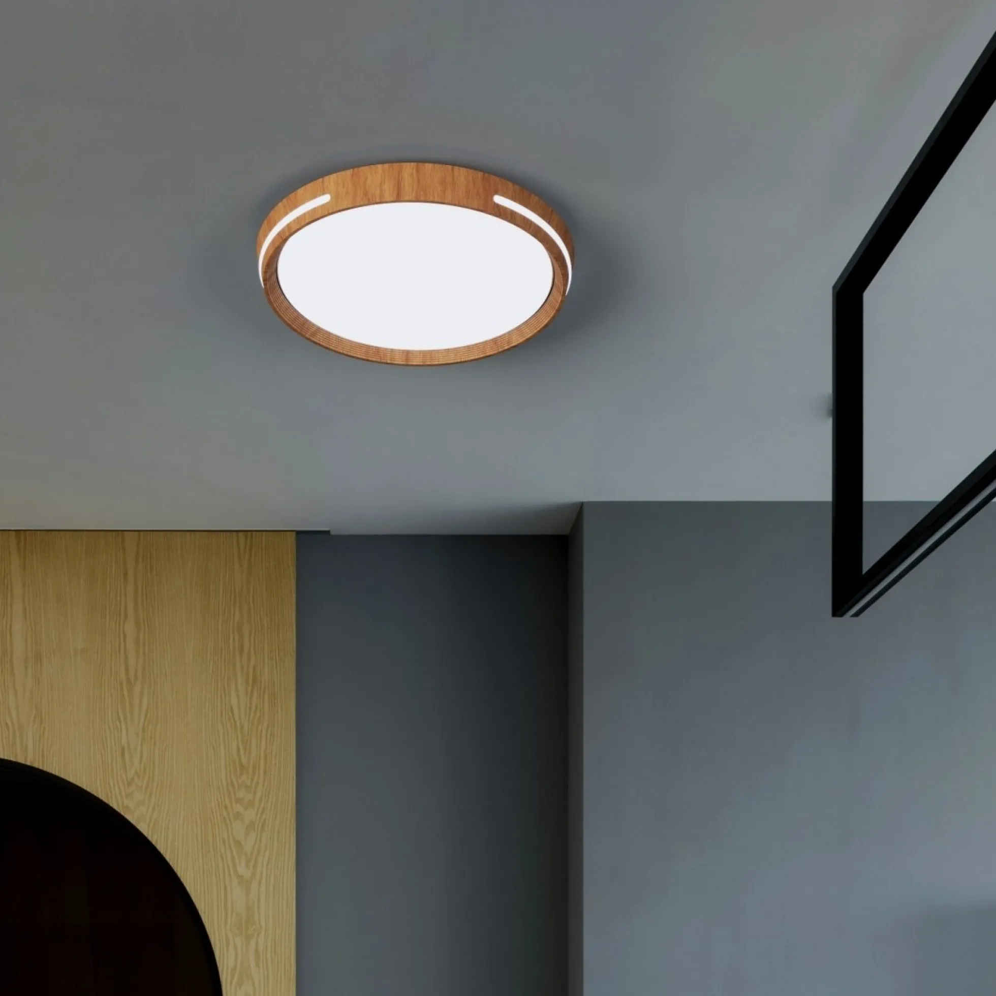 Plafón de techo LED CCT - 24W - Efecto lateral - Color madera Ø40cm