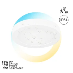 Plafón LED circular CCT con sensor PIR -12W /15W/18W - Diámetro ajustable - Superficie / empotrable - IP54