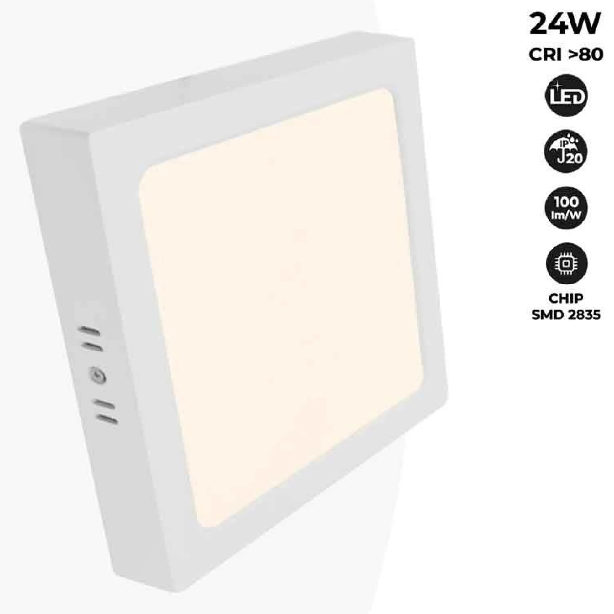 Plafón LED cuadrado de superficie 24W Alta Eficiencia