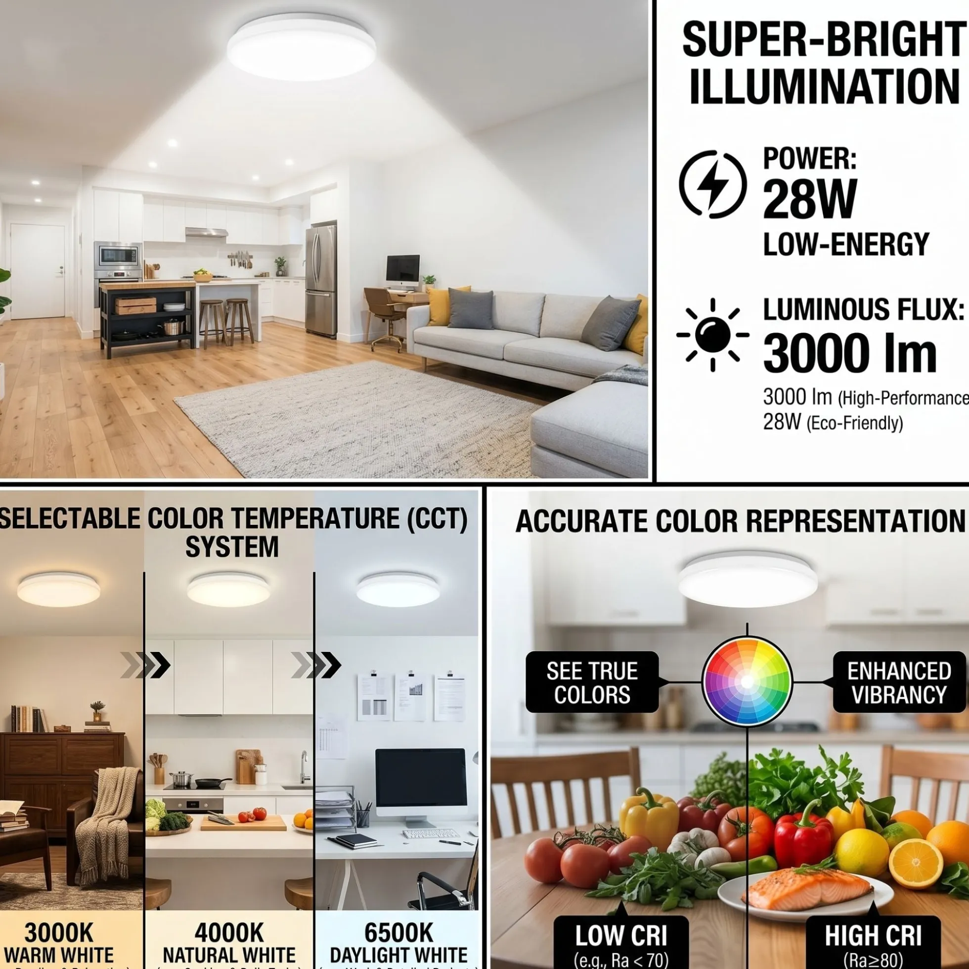 Plafón LED de techo - CCT - 28W - CRI80 - IP20