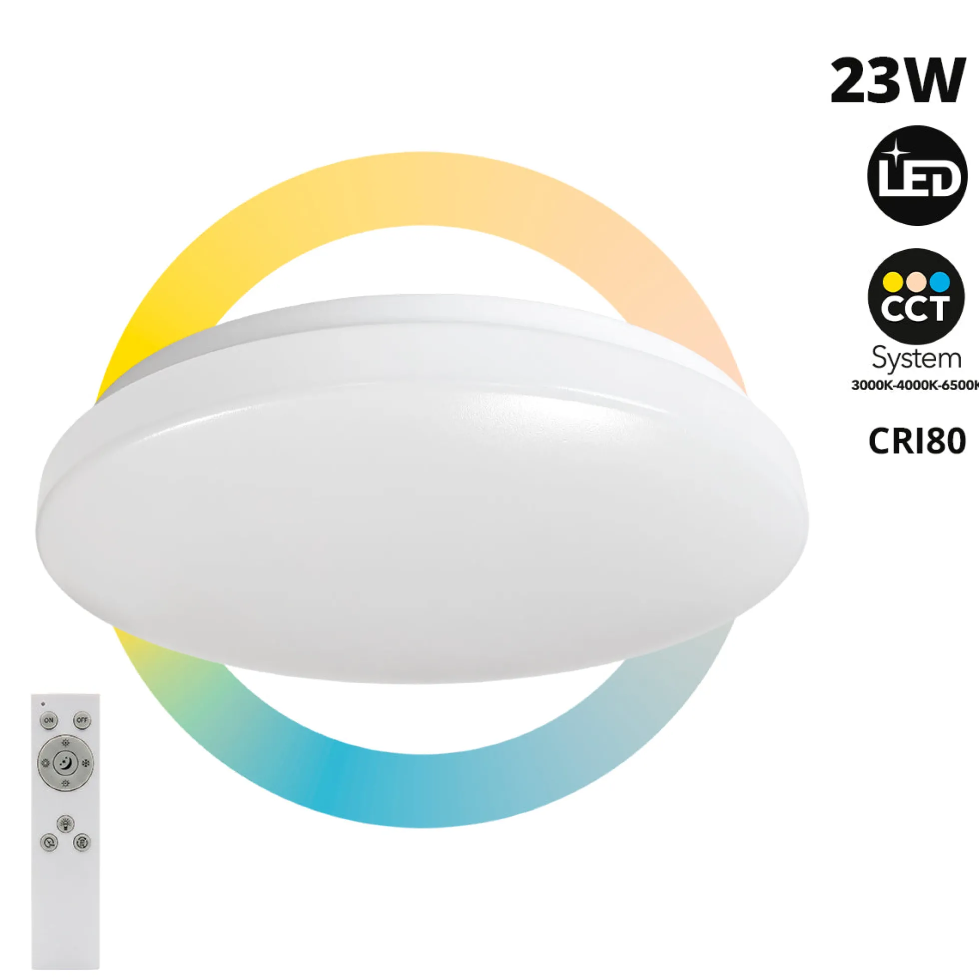 Plafón LED de techo con mando a distancia - CCT - 23W - CRI80 - IP20