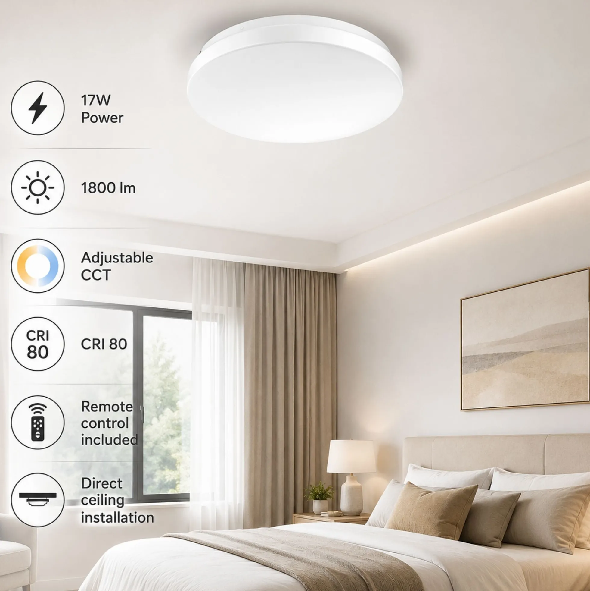 Plafón LED de techo con mando a distancia - CCT - 17W - CRI80 - IP20