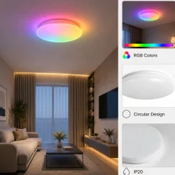 Plafón LED de techo con mando a distancia - RGB + CCT - 23W - CRI80 - IP20