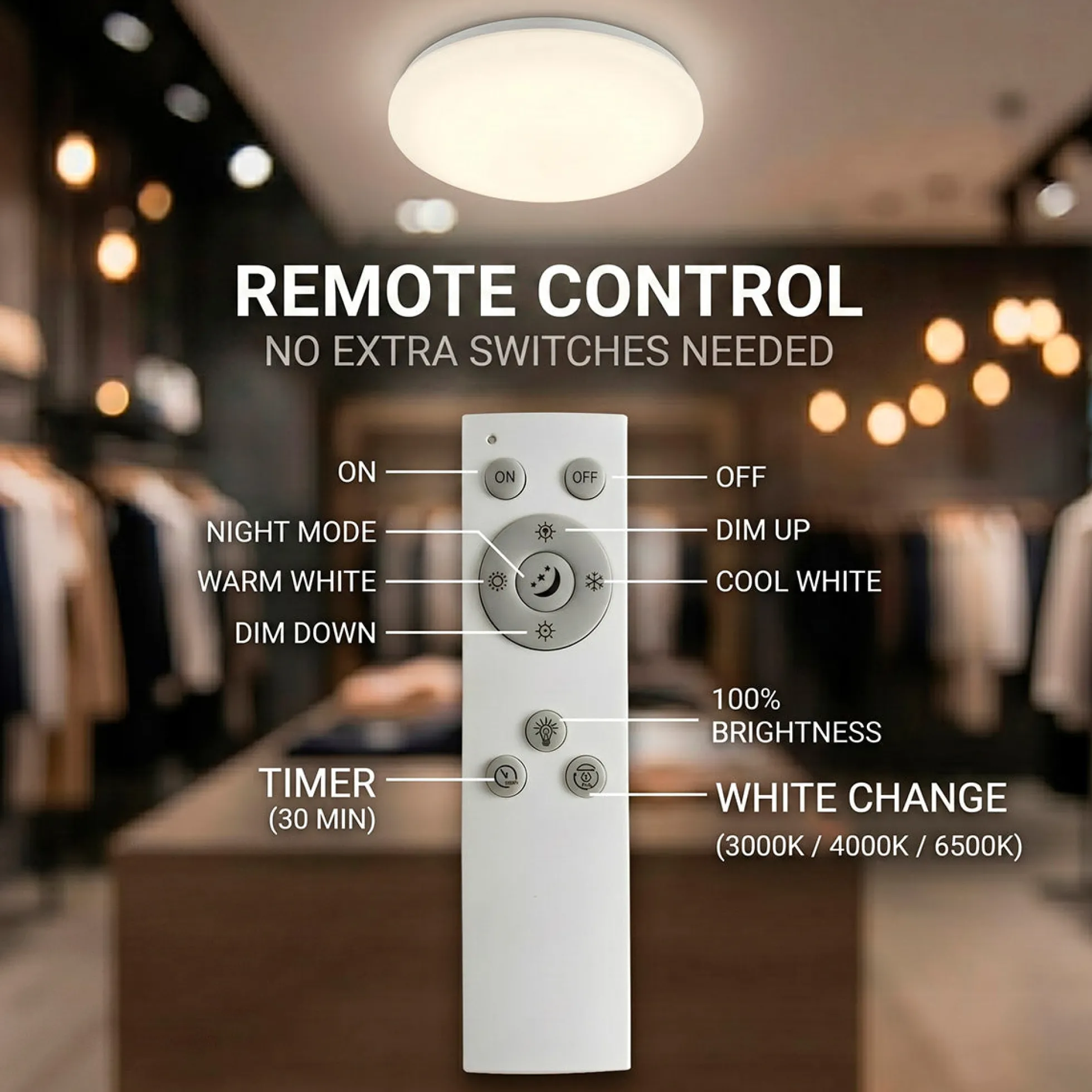 Plafón LED de techo con mando a distancia - RGB + CCT - 23W - CRI80 - IP20