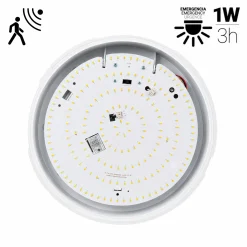 Plafón LED de techo estanco con sensor de movimiento + Luz de emergencia - CCT - Potencia ajustable 12W-16W - Ø31cm - IP65