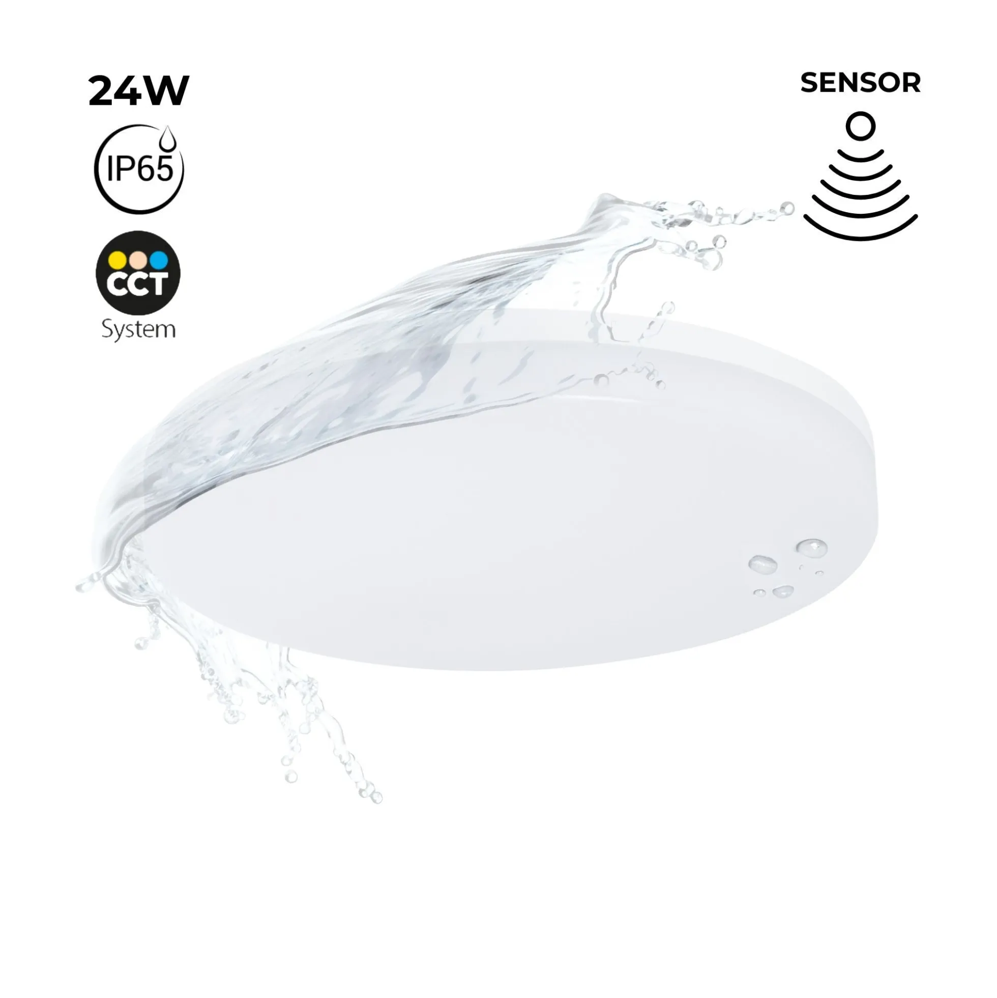 Plafón LED estanco CCT con sensor de movimiento por microondas - 24W - Ø28cm - IP65