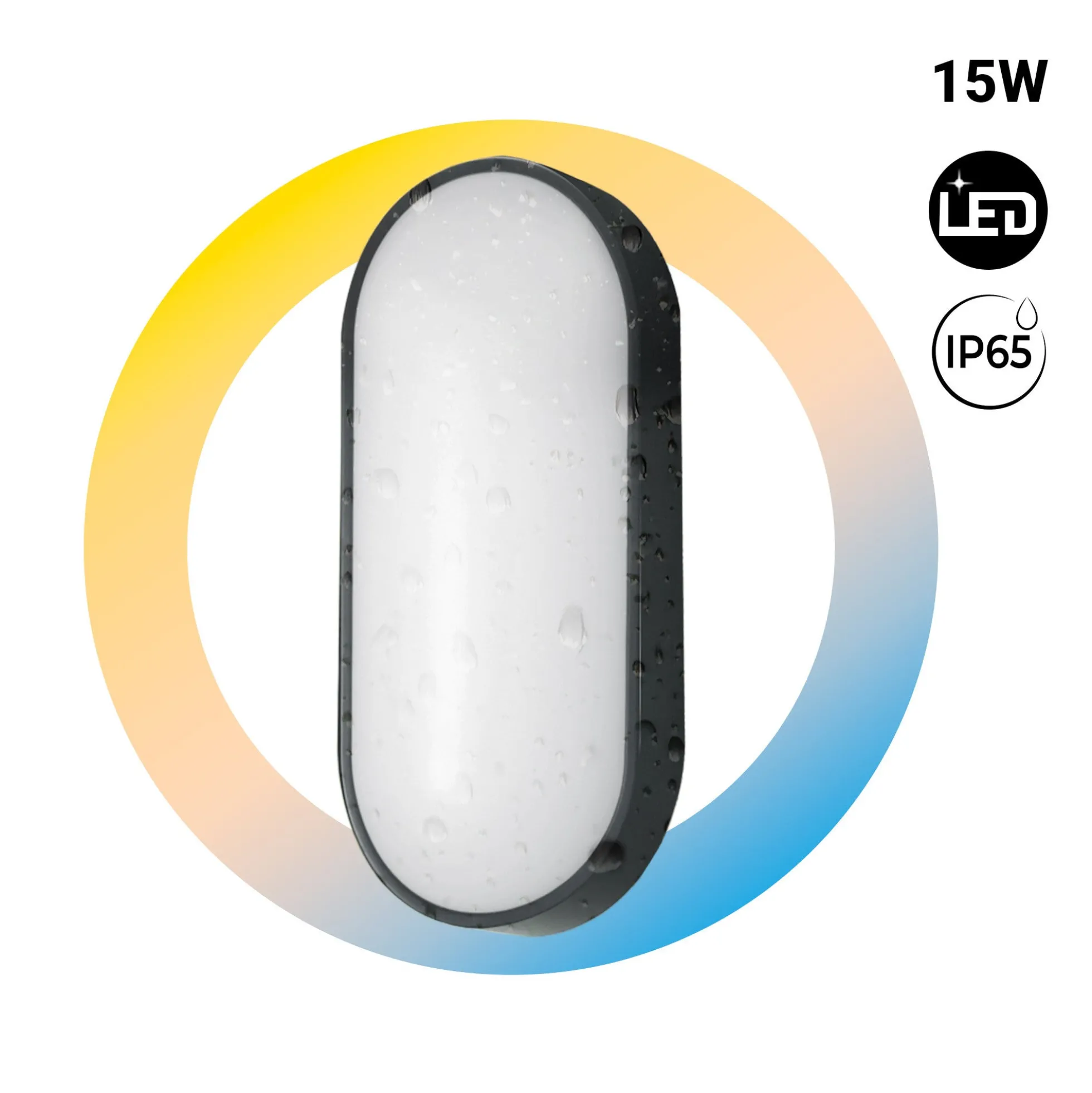 Plafón LED exterior ovalado - 15W - CCT - 1500lm - IP65