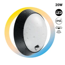 Plafón LED exterior redondo con sensor PIR - 20W - CCT - IP65