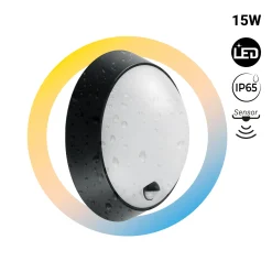 Plafón LED exterior redondo con sensor PIR - 15W - CCT - IP65