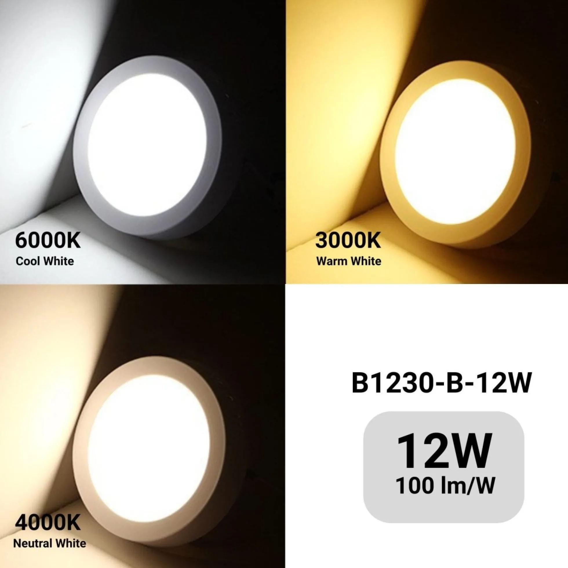 Plafón LED redondo de superficie - 12W - Alta Eficiencia