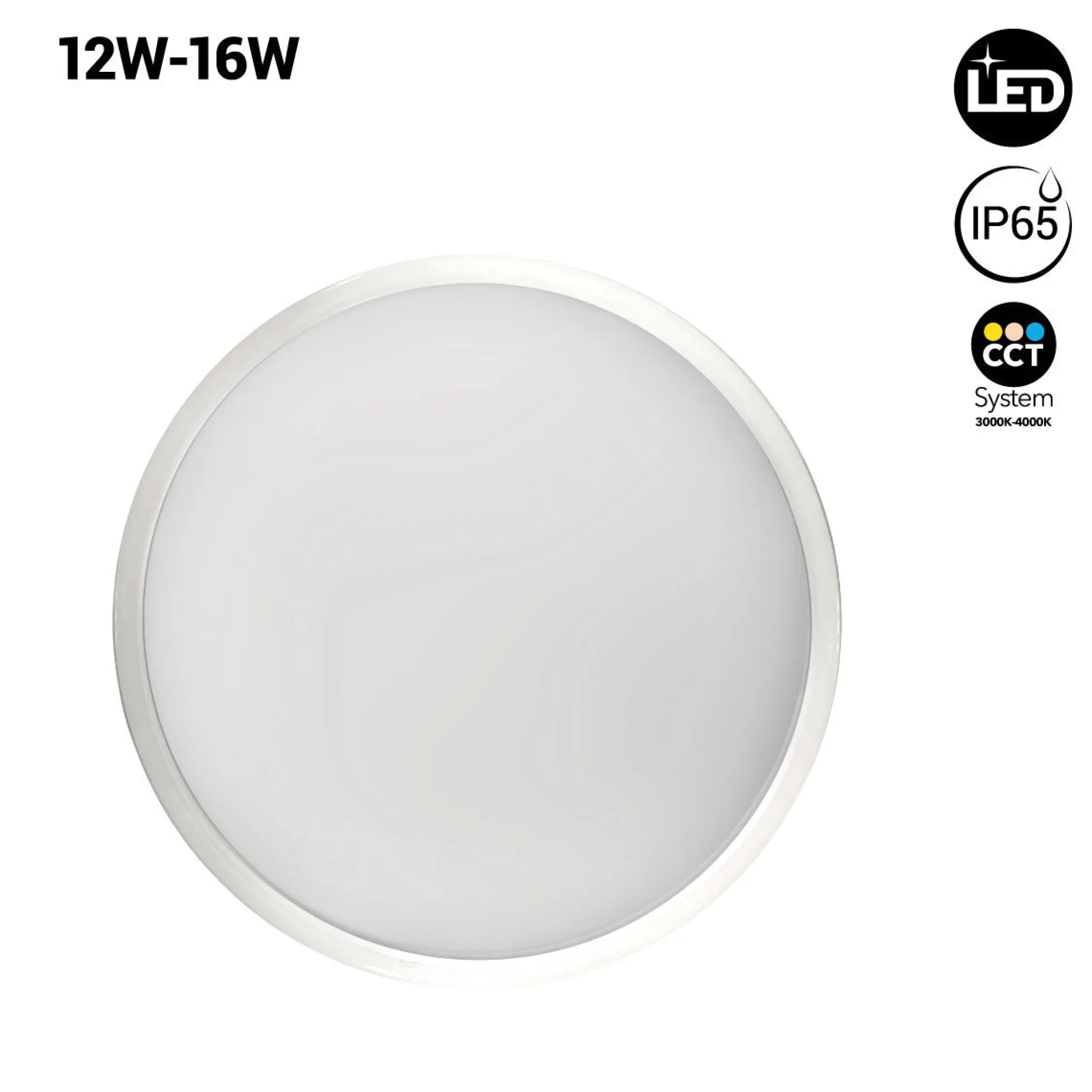 Plafón LED techo estanco CCT - Potencia ajustable 12W-16W - Ø30cm - IP65