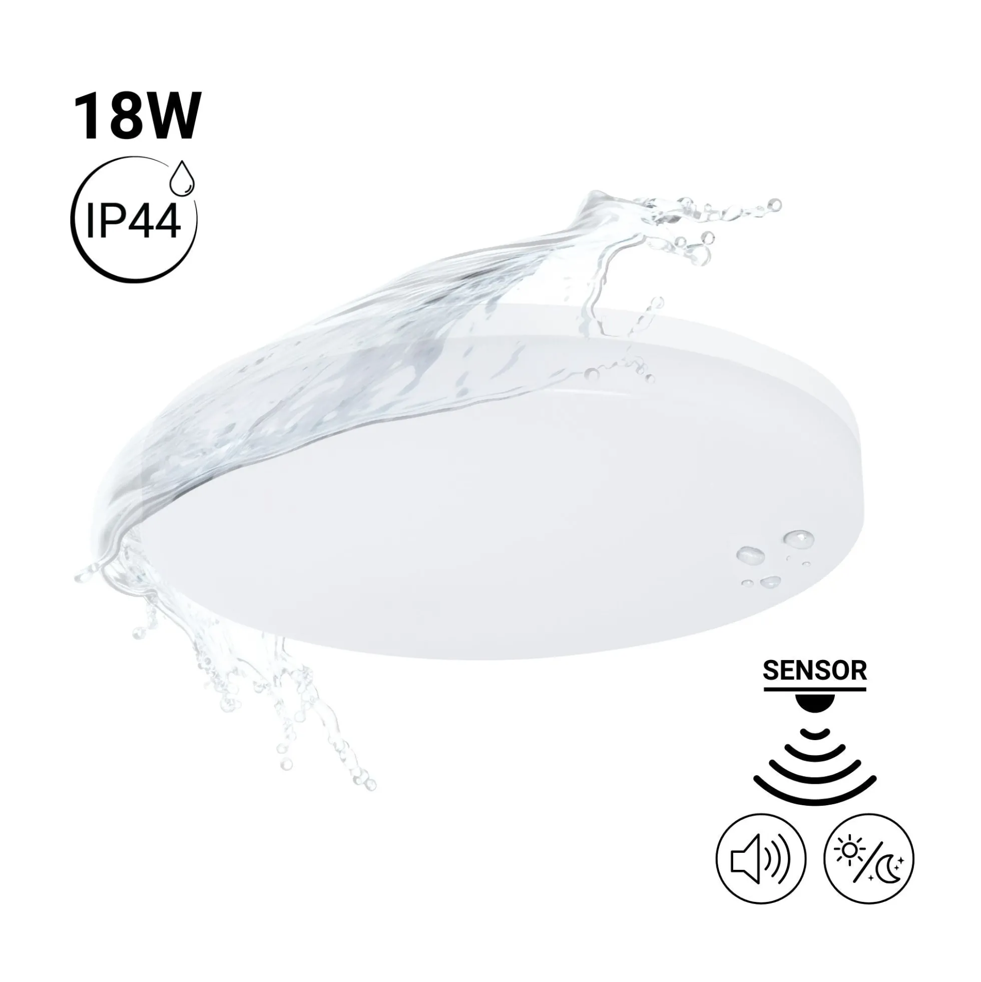 Plafón LED techo 18W - Sensor de sonido + sensor crepuscular - IP44 - Ø26 cm