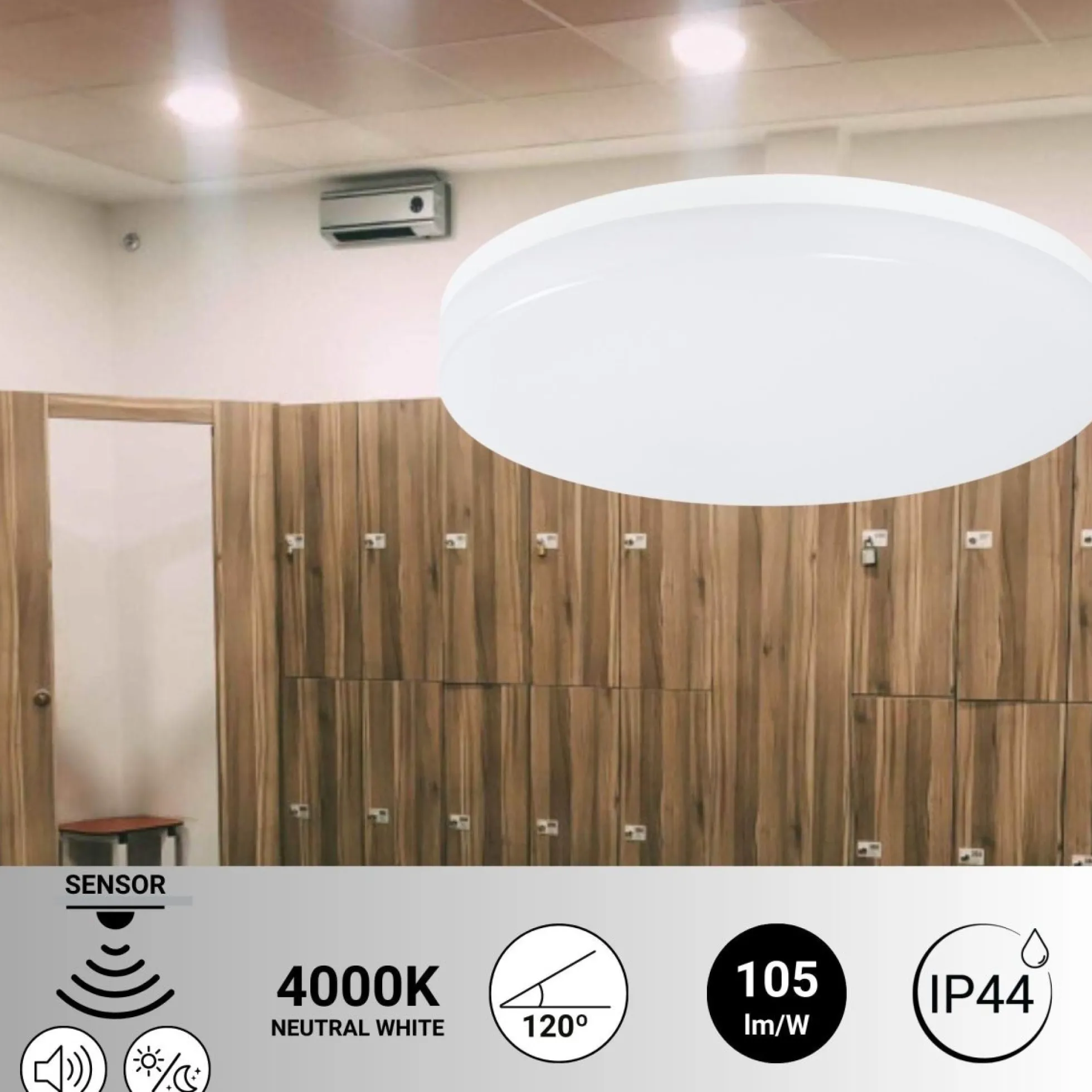 Plafón LED techo 18W - Sensor de sonido + sensor crepuscular - IP44 - Ø26 cm