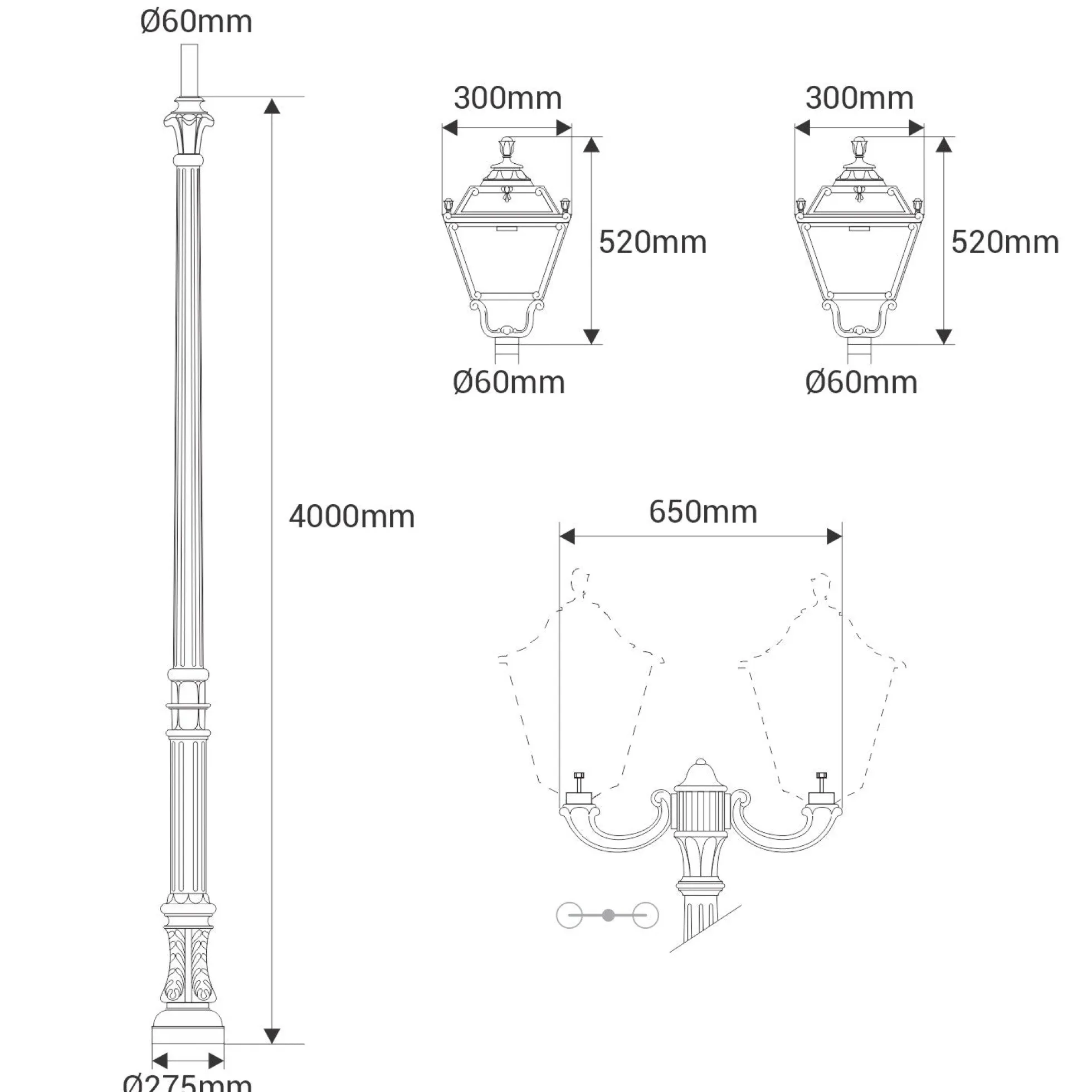 Poste de luz exterior doble Farola "TOBIA" Fumagalli - CCT - 2 x 30W - 8 opciones - E27