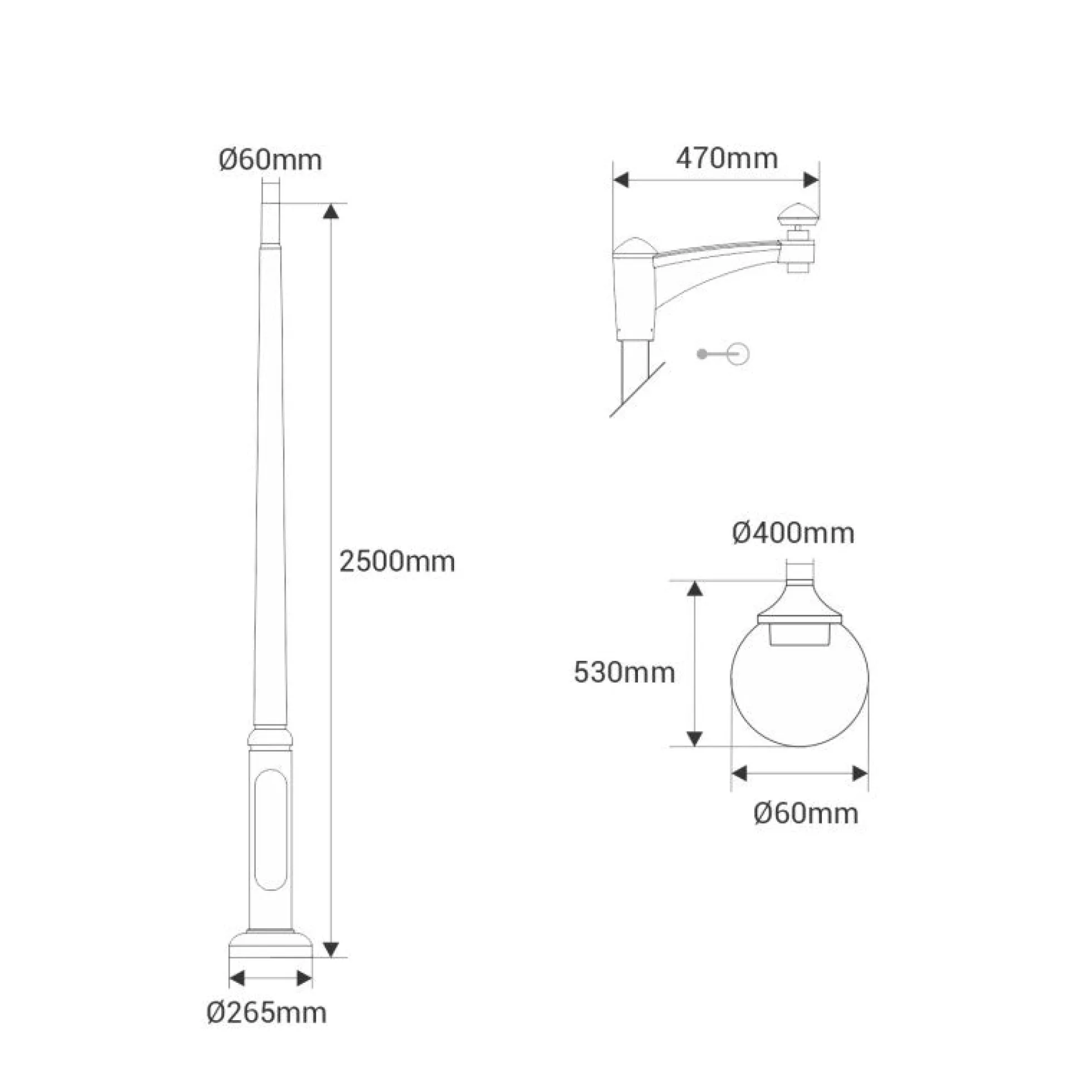 Poste de luz exterior "GLOBE 400 MODERN DOWN" Fumagalli - 4 opciones - E27