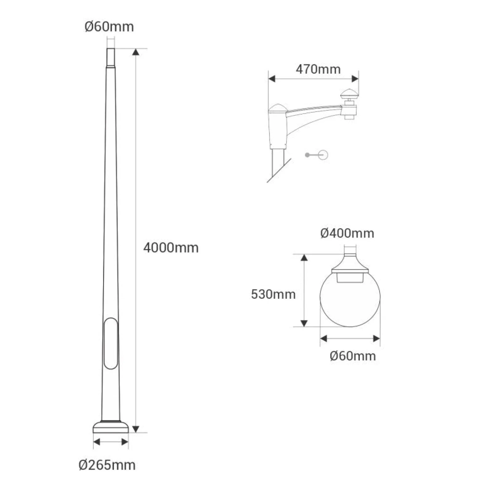 Poste de luz exterior "GLOBE 400 MODERN DOWN" Fumagalli - 4 opciones - E27