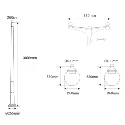 Poste Exterior de Dos Luces "GLOBE 400 MODERN" Fumagalli - 4 opciones - E27