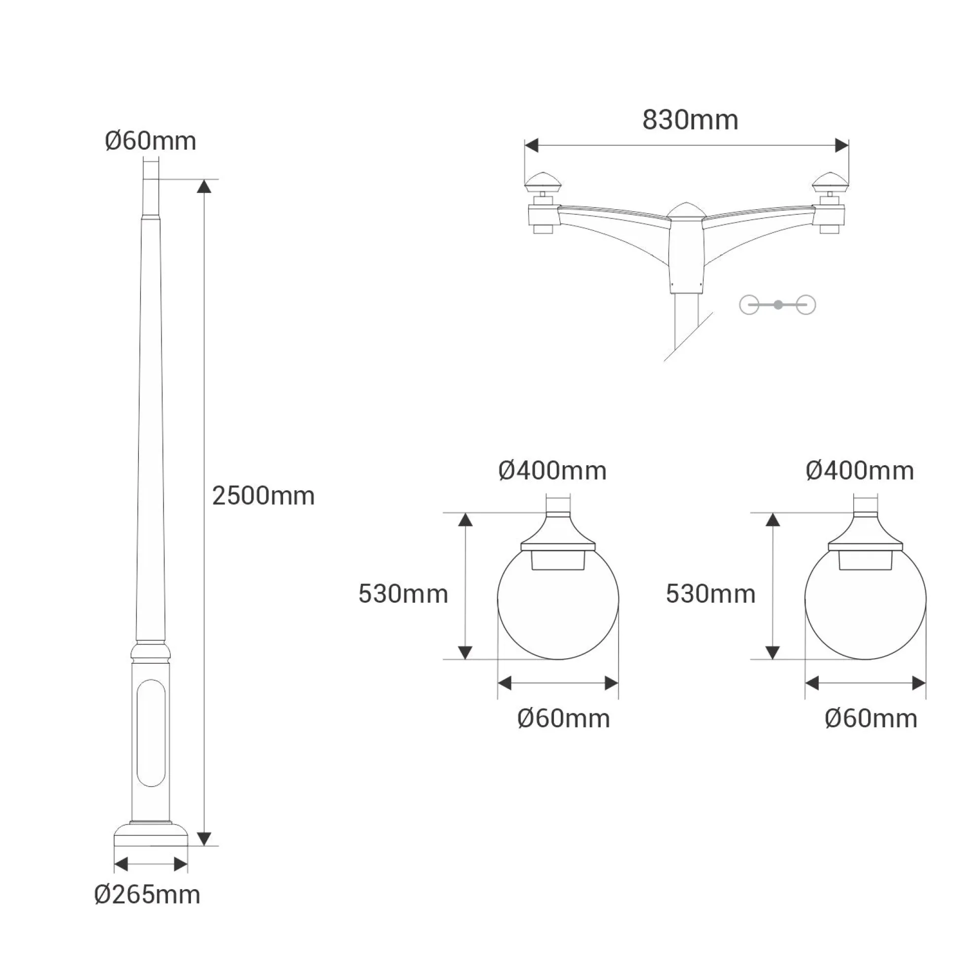 Poste Exterior de Dos Luces "GLOBE 400 MODERN" Fumagalli - 4 opciones - E27