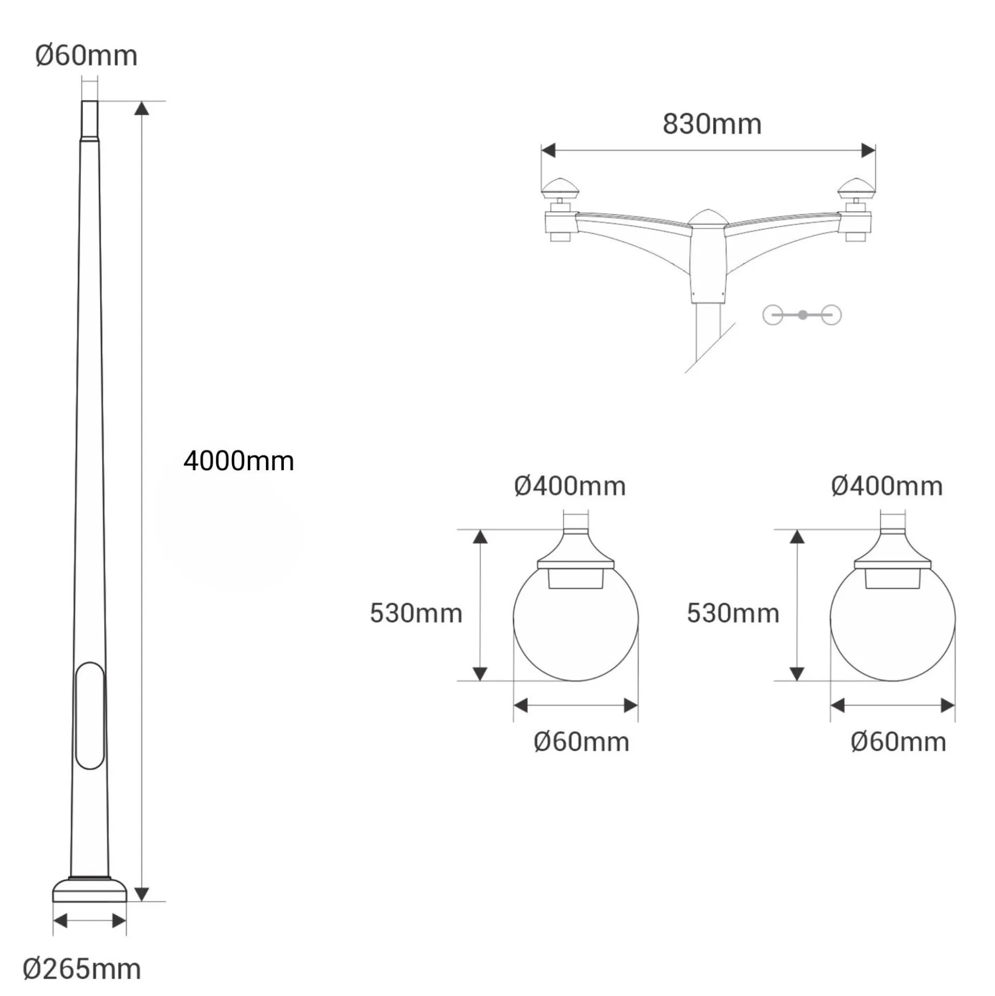 Poste Exterior de Dos Luces "GLOBE 400 MODERN" Fumagalli - 4 opciones - E27