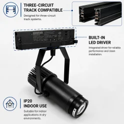 Proyector de logos LED GOBO para carril trifásico interior - 15W - Óptica 20° - IP20