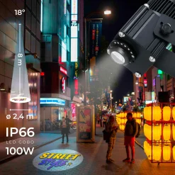 Proyector de logos LED GOBO 100W fijo exterior - 4 cristales - Óptica 18° - IP65