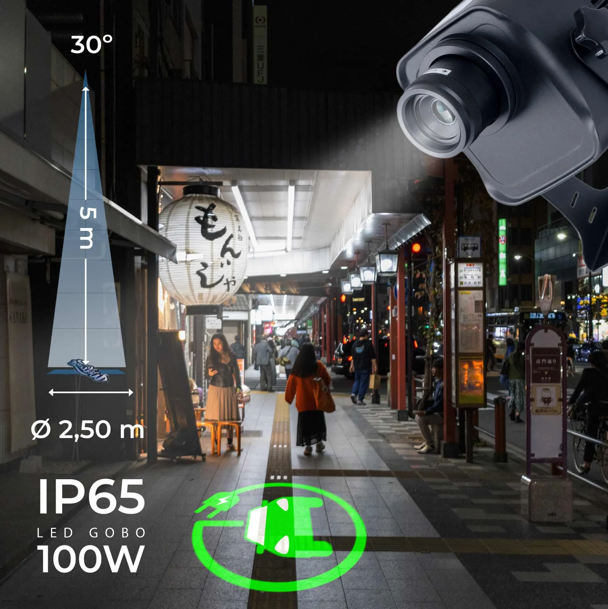 Proyector de logos LED GOBO 100W - Óptica 30° - Exterior - Rotativo