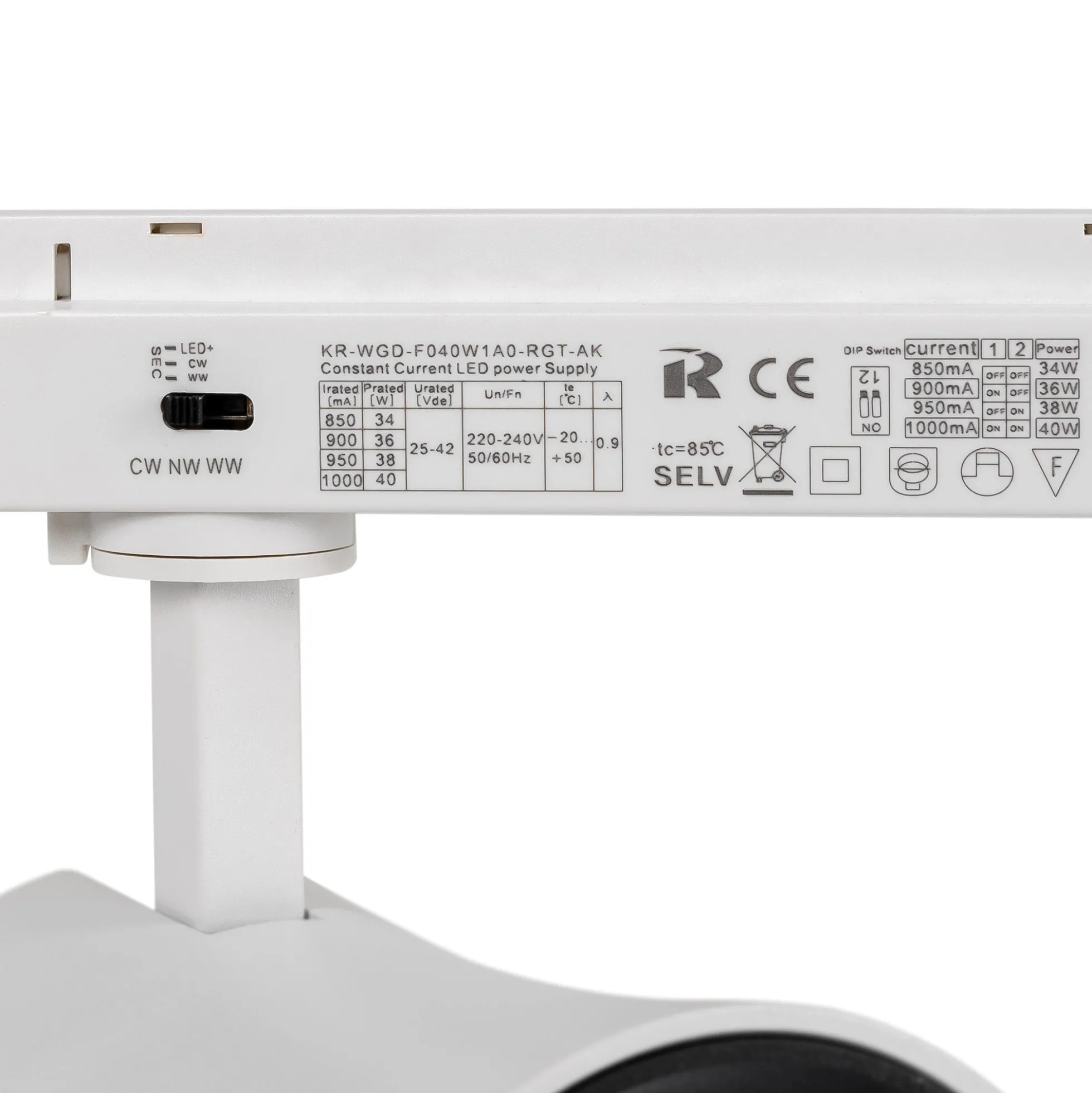 Proyector LED arquitectónico para carril monofásico CCT - 40W - CRI 90