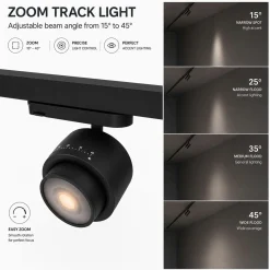 Proyector LED circular para carril trifásico 35W - ZOOM 15º- 45º - 4000K - CRI 90