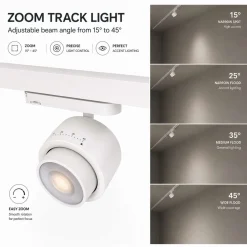 Proyector LED circular para carril trifásico 35W - ZOOM 15º- 45º - 4000K - CRI 90
