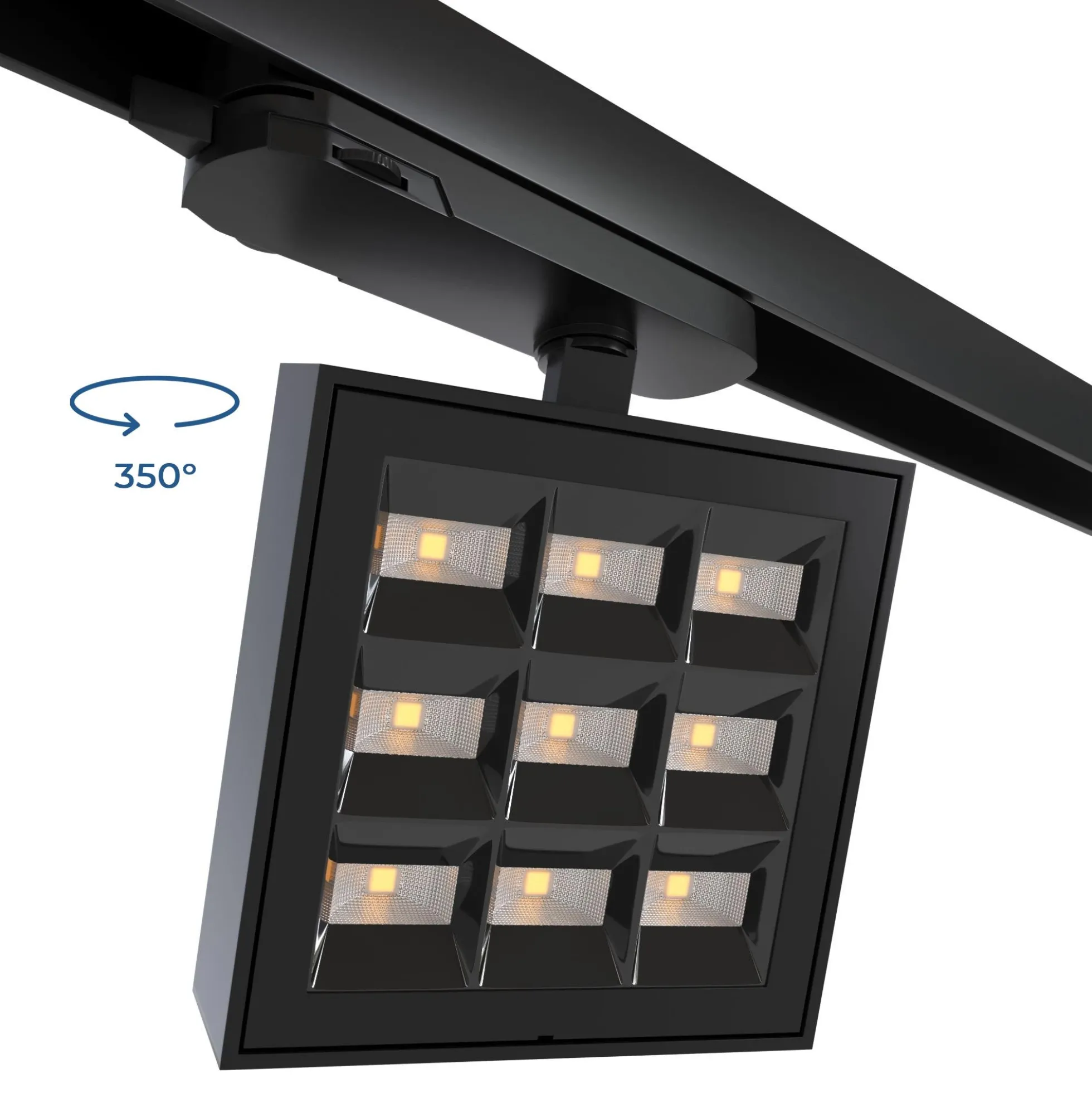 Proyector LED cuadrado para carril trifásico - Potencia ajustable: 12-42W - 4000K - CRI 90 - Ángulo 35° x 70°